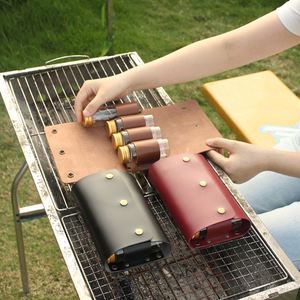 Camping Kit With 4 <b>Jars</b> Foldable Pu Leather <b>Spice</b> Holder Seasoning Storage Bag for Outdoor Picnic Bbq - Product Image 5