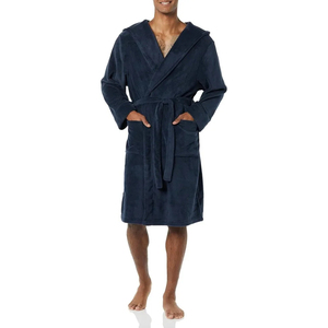 Peignoir de bain à capuche en coton et fibre de bambou de luxe pour hommes, rembourré, thermique, séchage rapide, respirant, manches longues, poches, OEM - Product Image 1