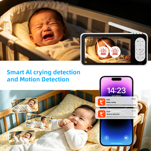 Cámara para bebés Tuya con pantalla de 5 pulgadas y 1080p, WiFi, Bluetooth, giro/inclinación, zoom 4X, detección de llanto y movimiento con IA. - Product Image 5