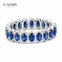 Bague d'éternité personnalisable en diamant de laboratoire ovale bleu avec halo de pierres précieuses, écologique, certifiée IGI, bijoux de mariée raffinés