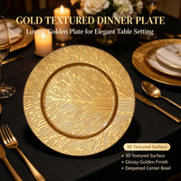 Assiette de présentation en PP dorée sur mesure, avec motif linéaire gaufré, pour décoration de table de mariage ou de fêtes