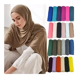2022 Grosir Pemasok Jilbab Mode 180*80Cm Syal Bungkus Warna Solid Viscose Muslim Syal Wanita Katun Jersey Syal Jilbab