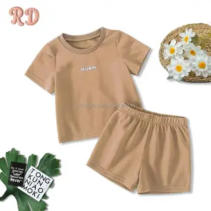 RD-Conjuntos de ropa para niños, camisa y pantalones cortos, conjuntos de camisa de manga corta de algodón 100% para niños, conjuntos de ropa para niñas