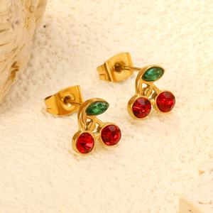 Aretes de Cereza Roja Adorables para Mujer, Joyería de Acero Inoxidable con Cristales, Ideales para Fiestas, Bailes de Graduación, Cumpleaños y Bodas - Product Image 4