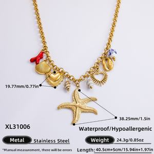 Collar con colgante de estrella de mar en espiral hecho a mano para mujer, de acero inoxidable con oro de 18K, y pendientes azules estilo China-Chic para fiestas - DIY - Product Image 6