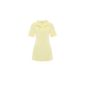 Vestido Amarillo de Algodón y Spandex con Cuello, Largo hasta el Suelo, Talla Única XL, Estilo Casual para Fiesta, con Forro de Patrón Sólido para Otoño - Product Image 3