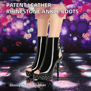 Botines de charol con plataforma y tacón de aguja, con cordones y punta abierta, para mujer, calzado de baile para discoteca - Product Image 2
