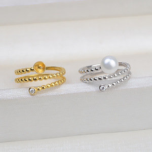 Accessoires en argent S925 faits main, édition coréenne, anneau ouvert à 2 anneaux pour femme, taille 6-9, anneau 08, bijoux en perles, perles vides - Product Image 4