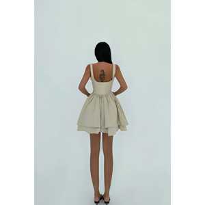 Robe Crème à Bretelles avec Fermeture Éclair, Diamants et Décorations Froncées, Style Club Élégant et Sexy, Tailles XS à 2XL, ODM, Spandex Uni, Coupe Empire - Product Image 1