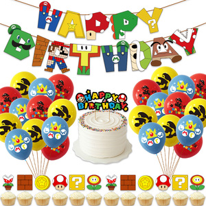 Joli Super <span class=keywords><strong>Mario</strong></span> thème fête ensemble décoration fournitures enfants <span class=keywords><strong>Mario</strong></span> <span class=keywords><strong>jeu</strong></span> Figure anniversaire tirer drapeau ballon ensemble cadeaux d'anniversaire - Product Image 2