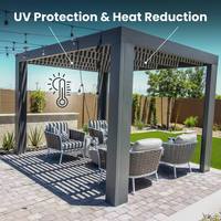 Pergola en aluminium motorisée à toit à lamelles réglables, résistante aux intempéries, avec éclairage LED et protection UV, pour terrasse arrière-cour