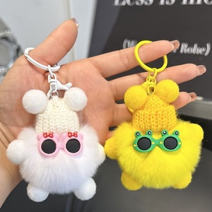 Porte-clés de voiture en fourrure de <span class=keywords><strong>lapin</strong></span> véritable au design anime Real Rex, adorable petit boule de charbon, pendentif fait main pour sac, cadeau - Product Image 5