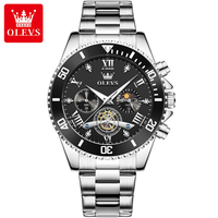 Montre Olves 3732 de luxe sportive et élégante avec tourbillon, cadran squelette à quartz, phases de lune, étanche pour homme - Boîtier en alliage de 43 mm