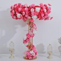 Bruidsdecoratie voor op tafel, kunstbloemen, rode bloemenbal, bloemenwiel, kunstzijde rozen, bloemenloper