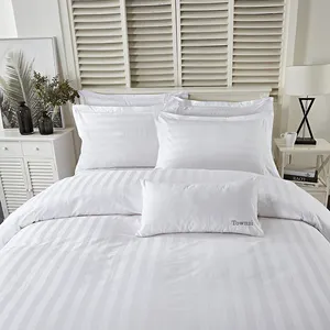 New hot luxury 100 % cotton comfortable white stripe bed sheet 4pc star hotel bedding set