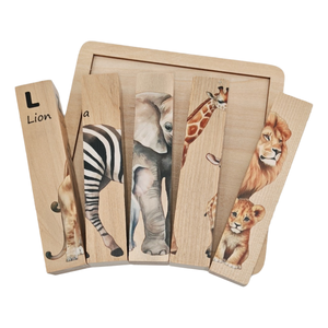 Runwood Puzzle in Legno 4 in 1 con Animali, Blocchi di Puzzle in Legno Massiccio a 4 Lati, Animali della Savana, Giocattoli Educativi Montessori - Product Image 2