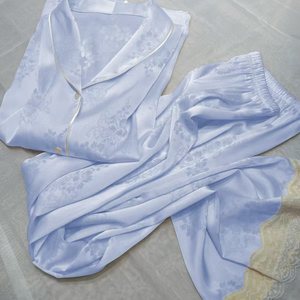 New Women's Long-sleeved Senior of Sexuality Jacquard Ice Silk Home Wear Pajamas <b>Pants</b> 2-piece Set Fashion - Product Image 4