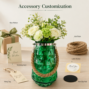 <span class=keywords><strong>Grand</strong></span> <span class=keywords><strong>vase</strong></span> à fleurs en verre texturé avec poignée en corde pour la décoration intérieure, les événements de mariage, les hôtels, les fleuristes et les collections de cadeaux de détail - Product Image 5