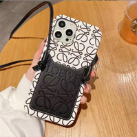 Casing iPhone 15 /14 /13 Pro Max dengan Tempat Kartu Kredit, Tali Selempang, dan Tali Panjang