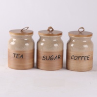 Lot de 3 pots à épices en céramique avec couvercles en bois, fabrication OEM, boîtes de rangement