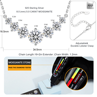 Pendentif en Moissanite 1,7 CT/2,8 CT/5 CT VVS1, Collier en Diamant Créé en Laboratoire, Cadeau Romantique d'Anniversaire pour Femme, Chaîne en Argent Sterling S925