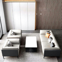 Sofá de Oficina de Cuero Genuino con Estructura Metálica, de Alta Gama, Estilo Moderno y Lujoso para Uso Comercial, Ideal para Áreas de Reuniones de Oficina, Vestíbulos de Hotel