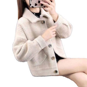 <span class=keywords><strong>2022</strong></span> nuevo estilo coreano para <span class=keywords><strong>mujer</strong></span>, abrigo con cuello de solapa de lana de piel sintética de visón para <span class=keywords><strong>mujer</strong></span>, ropa de <span class=keywords><strong>mujer</strong></span> de otoño e invierno, chaqueta informal dulce a cuadros de punto - Product Image 1