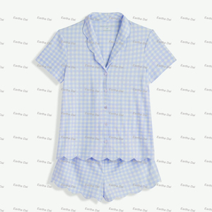 <span class=keywords><strong>Pigiama</strong></span> Estivo per Bambine, Set Rosa a Quadretti con Bordo Smerlato, <span class=keywords><strong>2</strong></span> <span class=keywords><strong>Pezzi</strong></span> con Bottoni, Abbigliamento da Notte per Bambine - Product Image 5