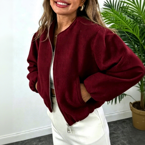 <b>Women</b> Burgundy Oversized Bomber <b>Jacket</b> Casual Zip Up Fashion Streetwear <b>Lightweight</b> <b>Jacket</b> Wholesale - Product Image 1