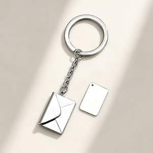 Porte-clés pendentif enveloppe ouvrable, en acier inoxydable, gravure laser DIY, pendentif polyvalent pour couple - Product Image 5