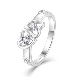 Bijoux élégants de haute qualité, bague de promesse en argent sterling 925 avec double cœur entrelacé et zircon cubique pour femmes - Product Image 1