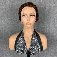 Perruque Courte Bouclée en Cheveux Humains avec Dentelle Frontale, Coupe Pixie, Cheveux Brésiliens Frisés Crépus pour Femmes Noires, Perruques Frontales en Dentelle Transparente 13*4