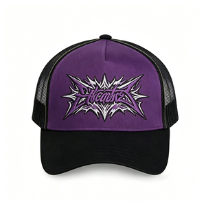 <b>Purple</b> Black Mesh Trucker Cap with Graffiti Embroidery Adjustable Snapback Breathable Sun <b>Hat</b> for Outdoor & Daily Wear - Product Image 1