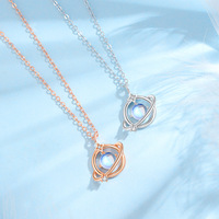 Collier Pendentif Planète Rêveuse en Pierre de Lune en Argent Sterling S925 pour Femme, Chaîne Croisée Plaqué Rhodium, Simple et Polyvalent, Cadeau pour Petite Amie
