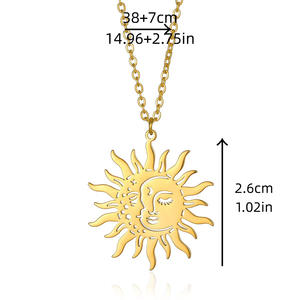 נשים 18k מצופה זהב 18k נירוסטה בצורת שרשרת שמש זהב בצורת שמש וירח - Product Image 4