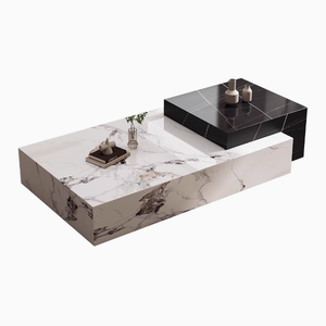 2026 意大利豪华现代简约高端咖啡桌套装，橡木材质，配石板和大理石，适合家庭客厅 - Product Image 5