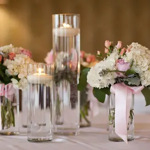 Floreros decorativos transparentes para mesa, accesorios de decoración de mesa de varios tamaños, venta al por mayor