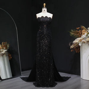 Jancember LSZ601白色美人鱼无肩带黑色串珠扇贝合身亮片舞会礼服 - Product Image 4