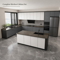 Ensemble de meubles de cuisine modulaires modernes en aluminium avec finition laquée, design écologique et ignifuge pour villa