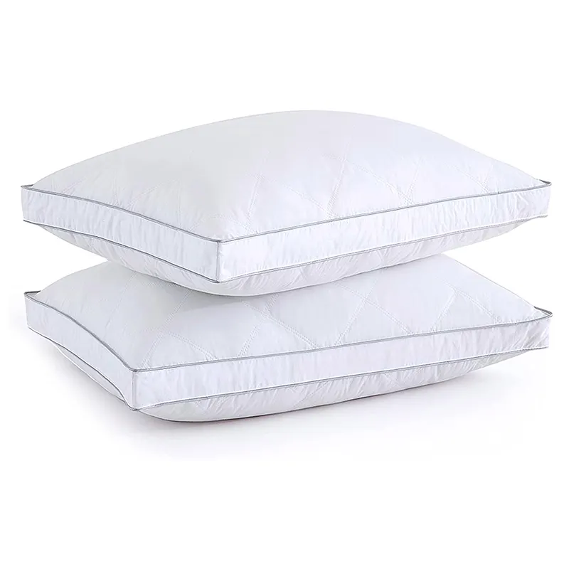 Premium Diamond Quilted Hotel Collection Pillow Breathable Goose Feathers Down Gusseted Bed Pillow For Sleeping