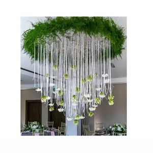 2024 טרנד חתונה פנים קישוטי תקרת חתונה ורד מלאכותי תלוי פרחים לעיצוב גג אולם חתונה