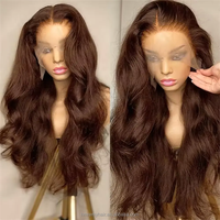 Perruque Lace Front 30 pouces marron, 100% cheveux humains indiens Remy vierges, ondulée, avec dentelle transparente, pour femmes noires