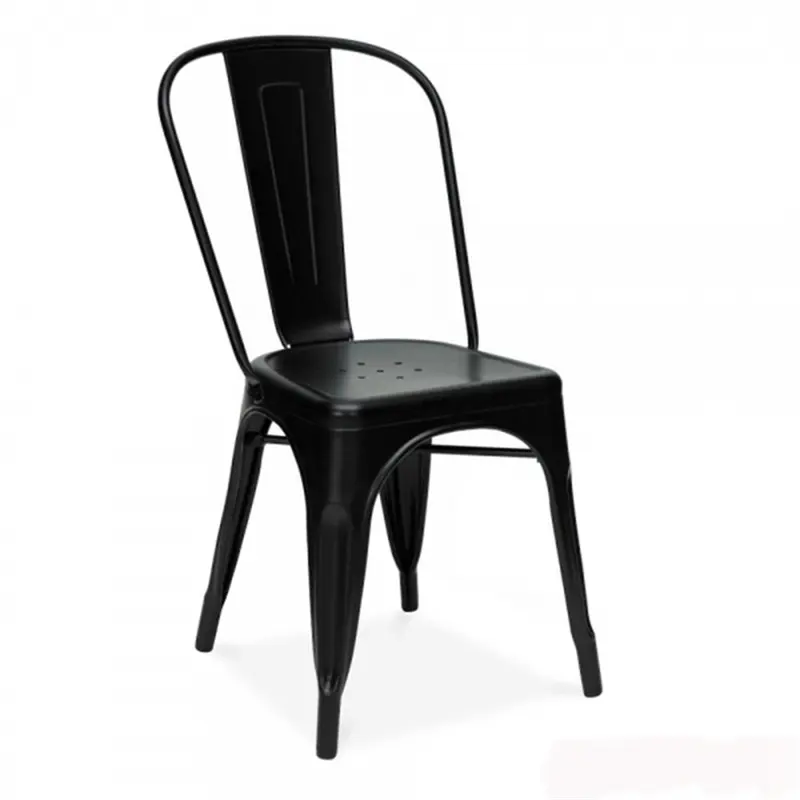 आधुनिक डिजाइन धातु बिस्ट्रो कुर्सी औद्योगिक शैली Stackable लोहे खाने की कुर्सियों