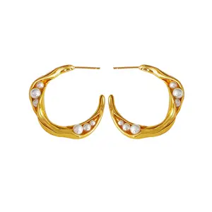 Placcato Vintage Metal Pea Twist Half Circle orecchini di perle a forma di C oro per accessori per gioielli da donna eco Friendly Null