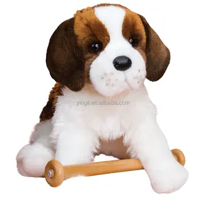 D526 재고 세인트 버나드 개 앉아 전통적인 부드러운 장난감 동물 인형 재고 플러시