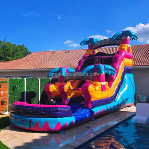 Nouveau design 2026 : Toboggan aquatique gonflable coloré effet marbre, palmiers tropicaux, pour location commerciale, jeux aquatiques d'été pour garçons et filles - Product Image 1