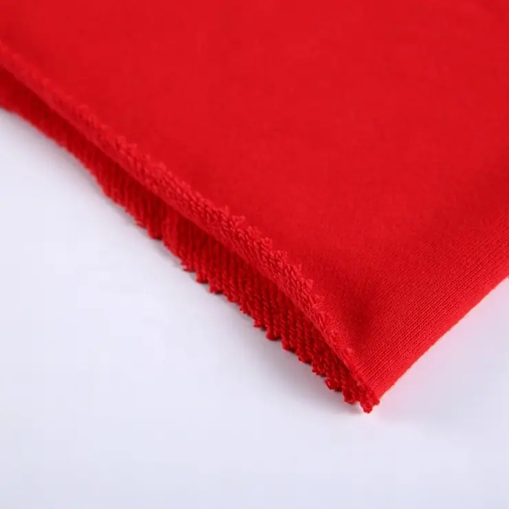 Hot Sale Red 380Gsm French Terry Fabric Loop Garment Cotton Textile Fabric Stock Lot For Sportswear terri cloth fabrics