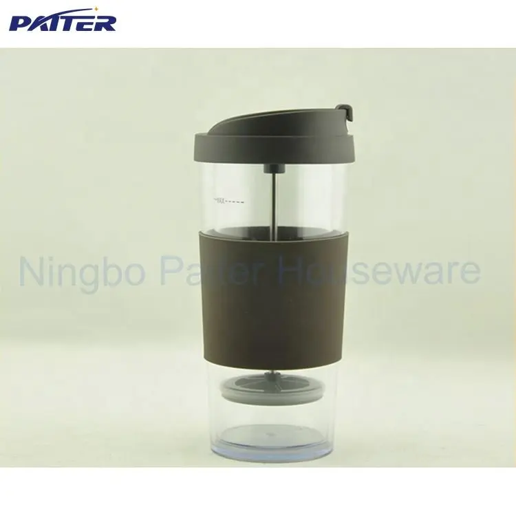 フレンチプレスコーヒーメーカー/マグカップ/二重壁プラスチックコーヒータンブラー