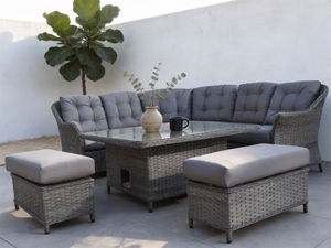 Conjunto de Sofá de Esquina de Ratán de 6 Piezas, Seccional Modular para Exteriores, con 2 Bancos y Mesa para Villa, Resort, Terraza o Patio - Product Image 6