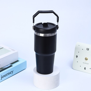 Gobelet de voyage isotherme en acier inoxydable 20oz 30oz avec poignée, double paroi sous vide, couvercle anti-fuite, paille et base antidérapante, pour boissons chaudes et froides - Product Image 6